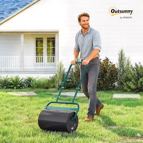 Outsunny Manual Garden Lawn Roller Aerator in Dark Green, holds 62kg of Sand or 38L of Water – 2