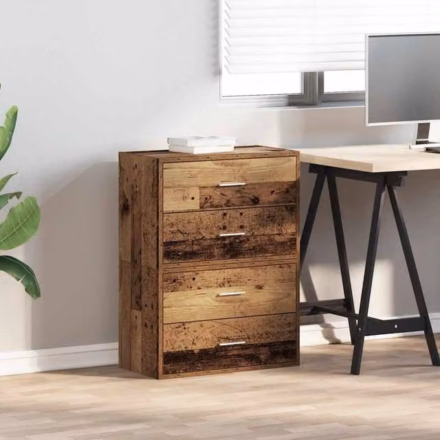 Berkfield Home Set of 2 Durable Rustic Cabinets with 2 Drawers in Brown, W/D/H: 60 x 31 x 40 cm