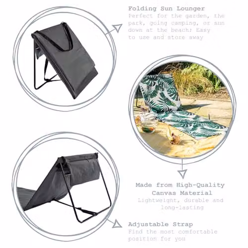 Harbour Housewares Pack of 2 Folding Beach Sun Loungers with Adjustable Headrest in Grey or Green – 3