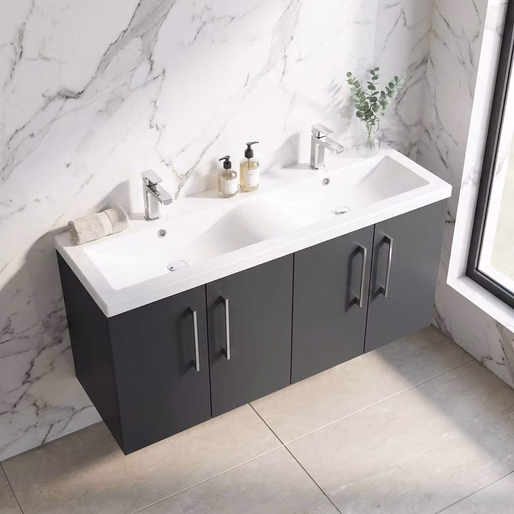Balterley Level 1200mm Wall Hung 4 Door Vanity Unit & Double Basin in Matt Dark Grey – 2