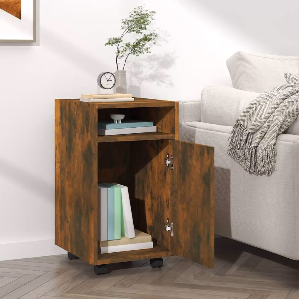 Berkfield Home Side Cabinet with Wheels in Smoked Oak Brown, W/D/H: 33 x 38 x 60 cm – 5