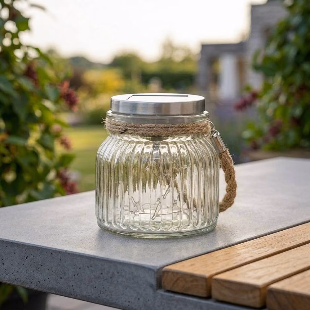Garden Greatness Firefly Solar Glass Jar Lantern in Multicolour Transparent Glass and Stainless Steel – 2