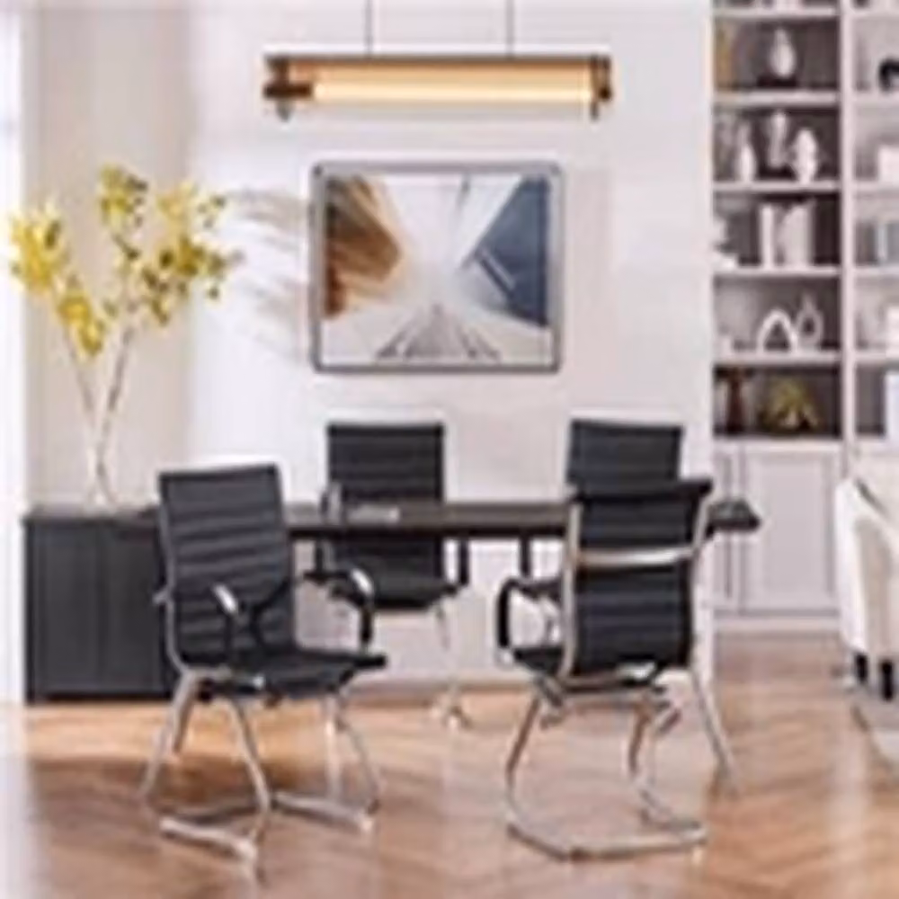 Havendro Set of 2 Black Faux Leather Office Guest Reception Chairs – 3