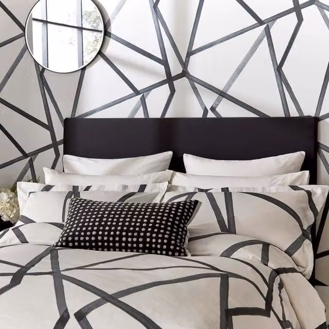 Harlequin Sumi Graphic Cotton Duvet Cover in Grey and Beige, Pillowcase 40 x 60 cm