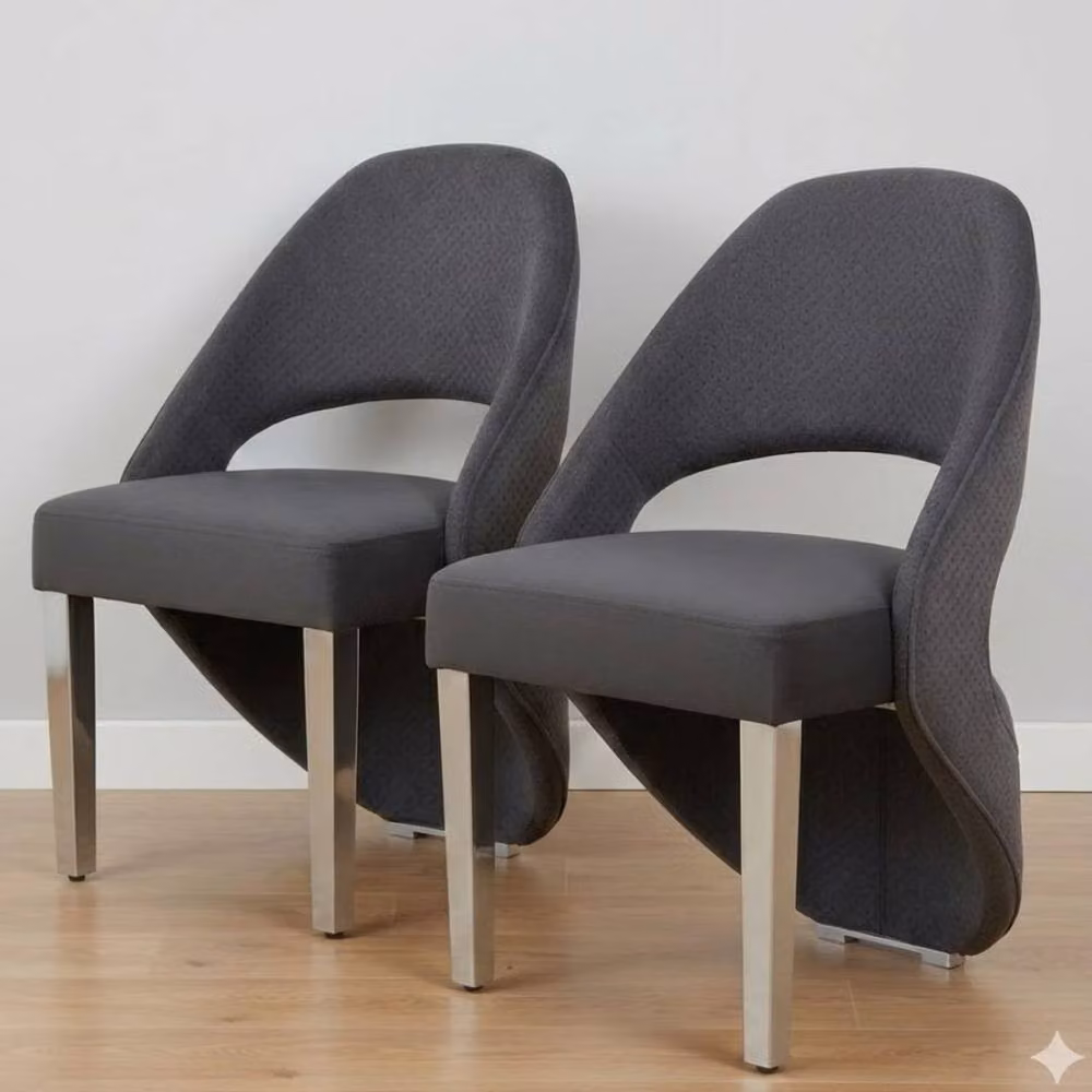 HOME LUXE INTERIOR Set of 2 Santorini Dining Chairs in Grey and Silver Shimmer Fabric – 4