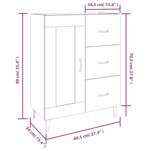 vidaXL Black Matt MDF Sideboard W/D/H: 69.5 x 34 x 90 cm – 3