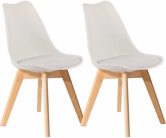 VOGREX Set of 2 White Tulip Dining Chairs with Beech Wood Legs