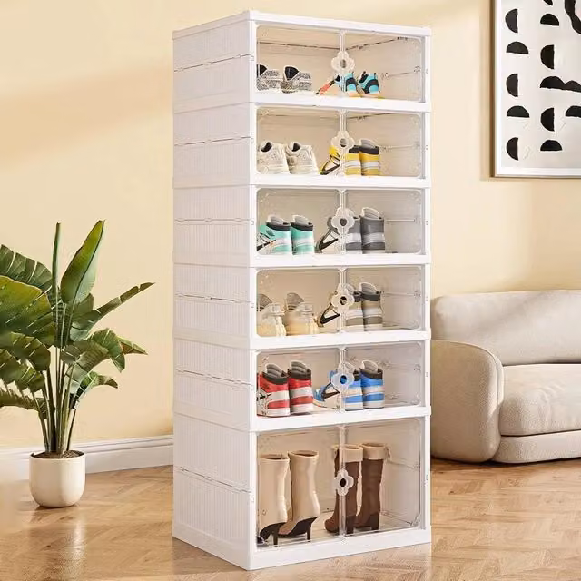KORVIXA Vertical Folding Shoe Storage Box with Glass Doors, White, W/D/H: 50 x 50 x 50 cm – 1