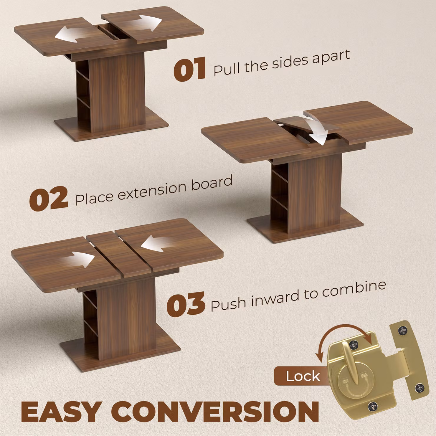 HOMCOM Extendable Rectangular Dining Table with 6 Open Shelves, Brown – 5