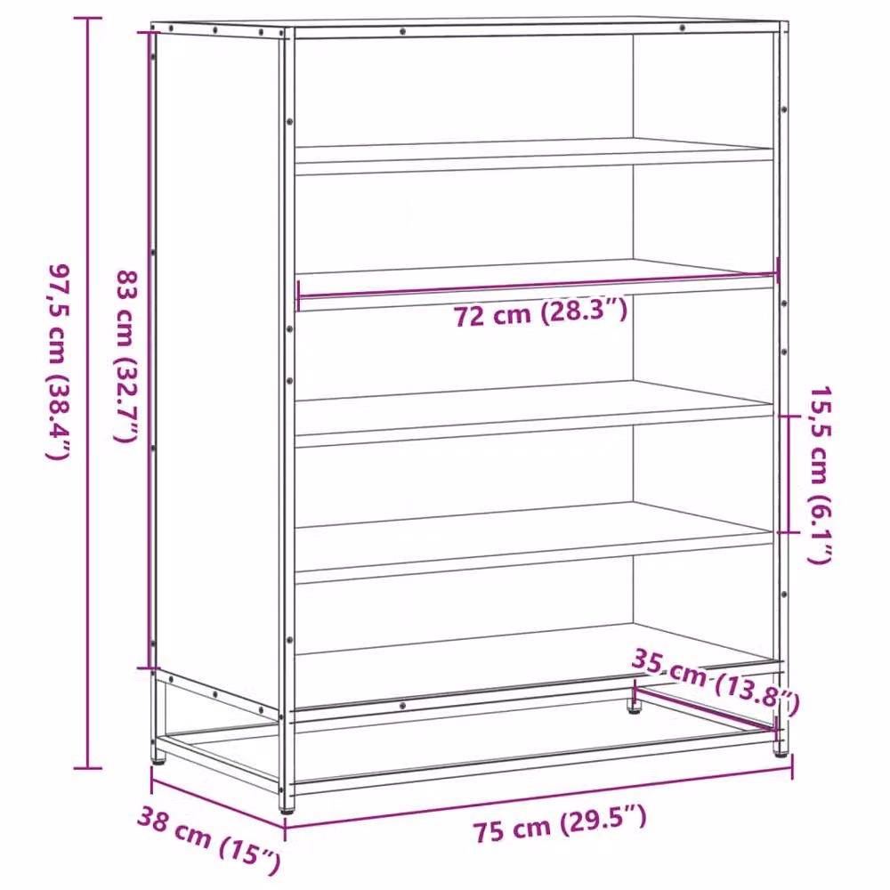 Berkfield Home Smoked Oak Shoe Cabinet in Brown, W/D/H: 75 x 38 x 97.5 cm – 5