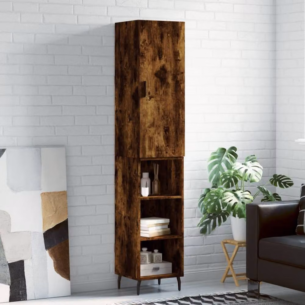 Berkfield Home Smoked Oak Highboard in Brown, W/D/H: 34.0 x 34.5 x 180 cm – 2