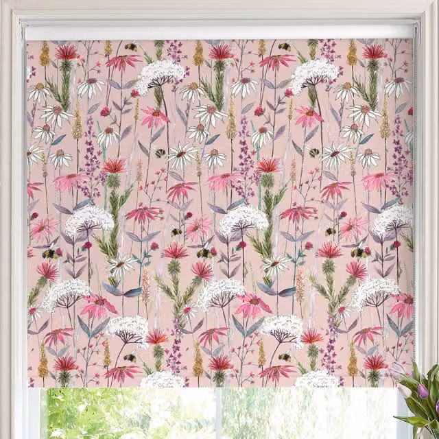 Voyage Hermione Made to Measure Blackout Roller Blind in Blush Pink Floral Design