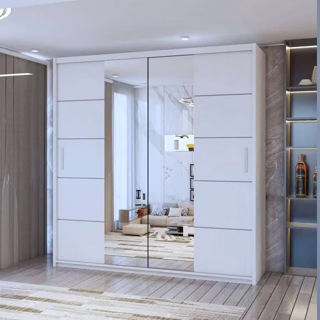 Sliding Wardrobes 4U Eden Double Mirror Sliding Door Wardrobe in White, W: 150 cm, H: 217 cm – 1