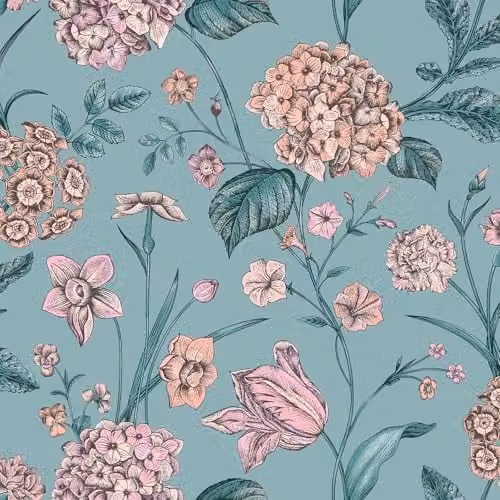 Rasch Amelie Hydrangea Petrol Teal Floral Botanical Wallpaper