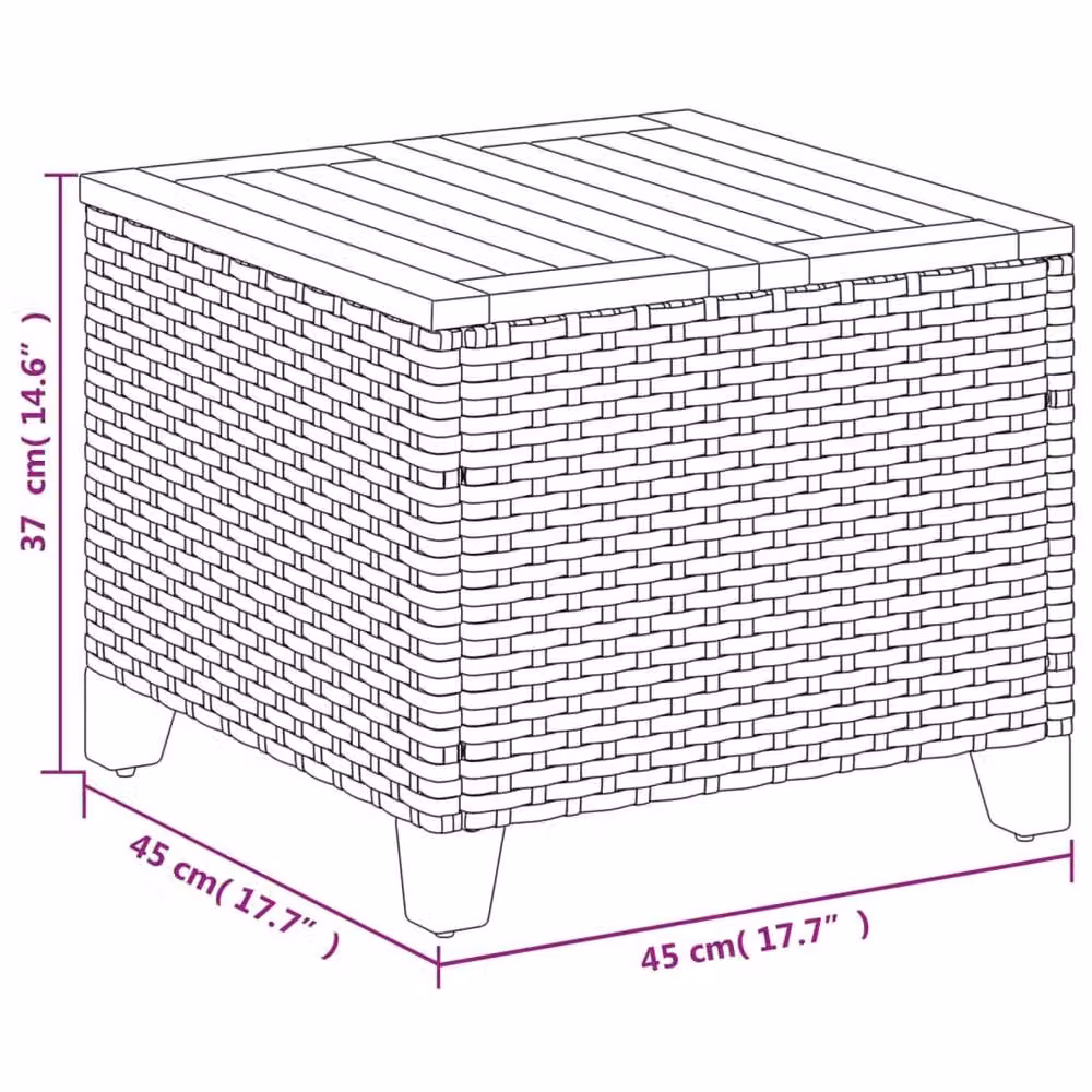 Berkfield Home Black Poly Rattan and Acacia Wood Square Garden Table W/D/H: 45 x 45 x 37 cm – 4