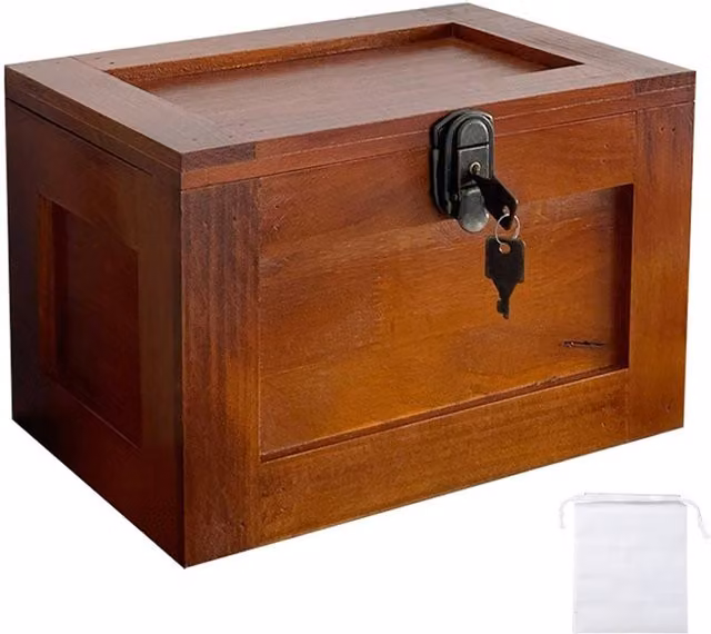 Ventryn Solid Wood Memory Box with Lid, Brown Keepsake Treasure Trunk