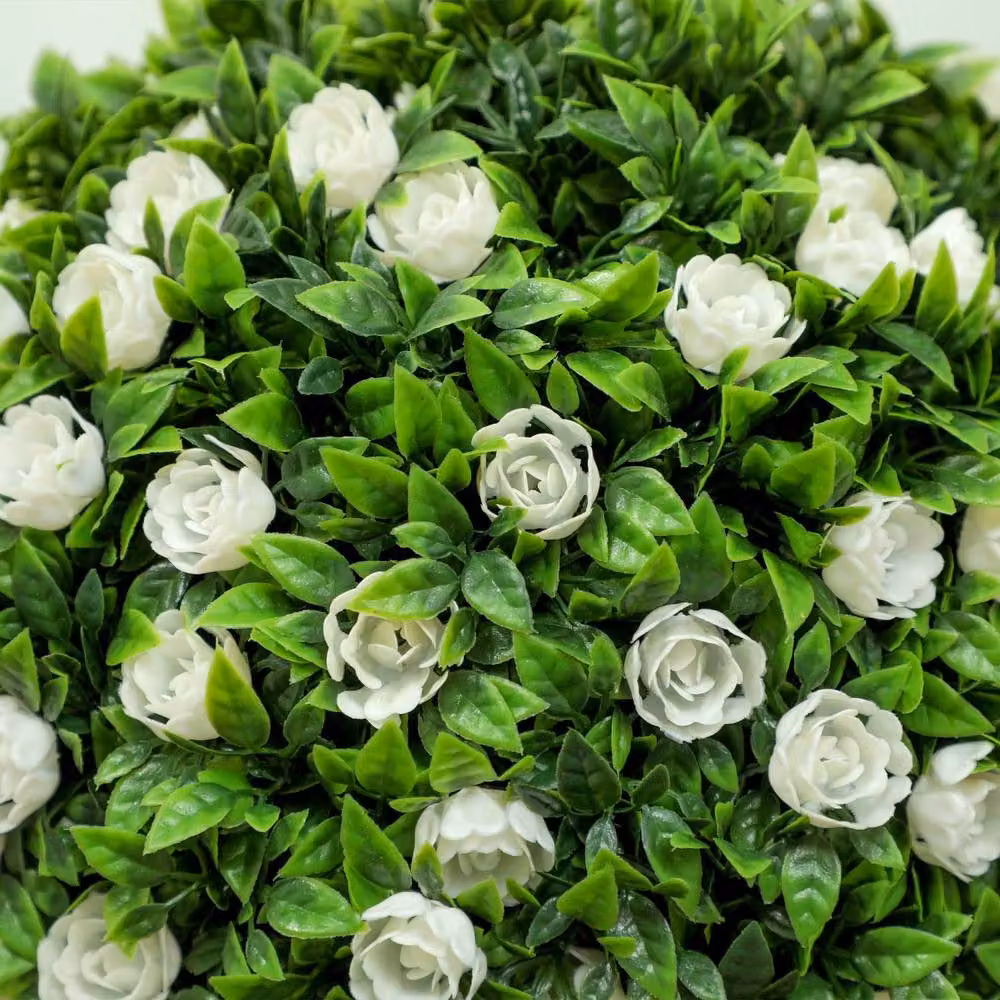 Wyld Haus Rahafi Set of 2 White Artificial Rose Topiary Ball Trees in Pots, H 60 cm x W 27 cm x D 27 cm – 7