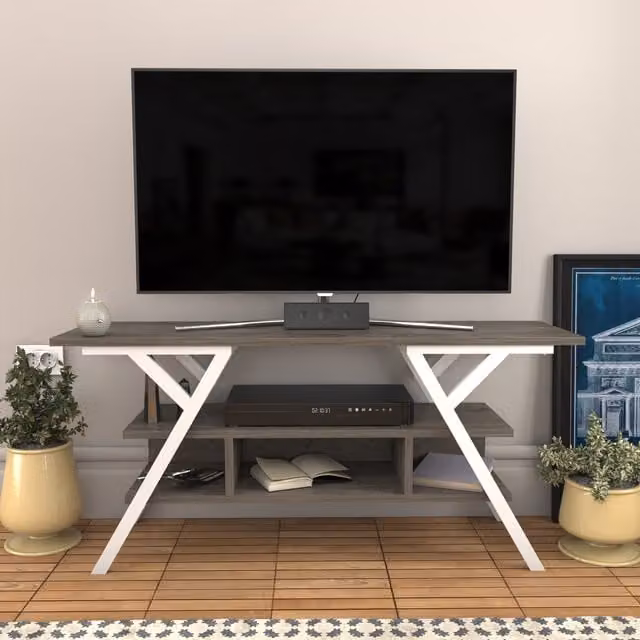 Decorotika Minerva TV Unit in White and Bronze