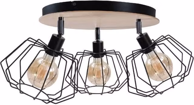 Netlighting Soho Wood Ceiling Spotlight Cluster in Brown with 3x E27 Sockets, Diameter: 32 cm