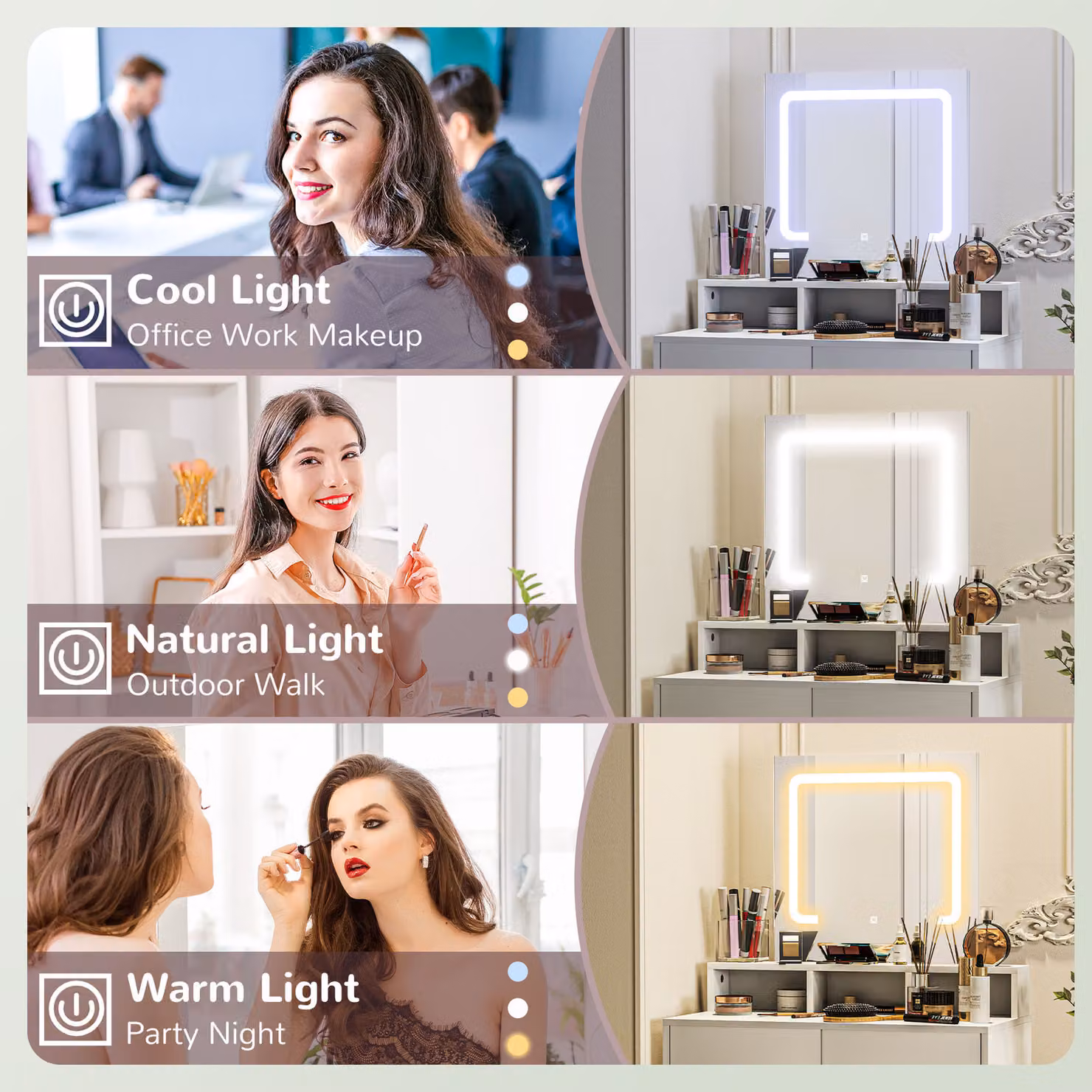 HOMCOM White Modern Dressing Table with LED Mirror and Drawers – 3