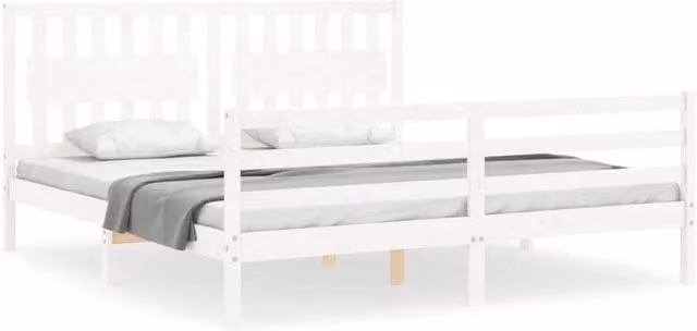 Berkfield Home Super King Size Solid Pine Wood Bed Frame with Headboard in White – 1