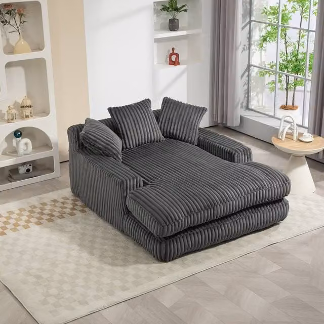 Direct Wicker Modern L-Shape Oversized Upholstered Chaise Lounge Sofa in Grey with 2 Scatter Cushions – 1