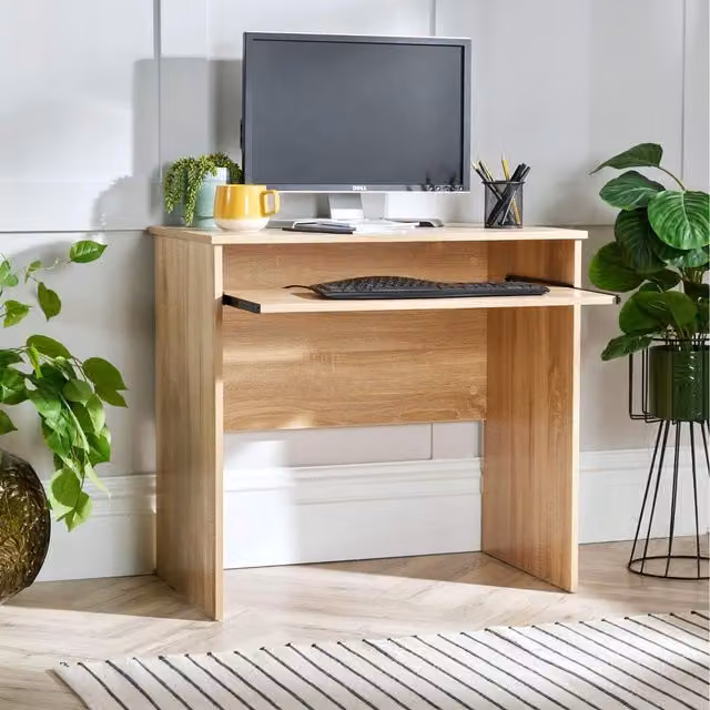 Home Source Newport Space Saving Computer Office Desk in Oak Effect Brown