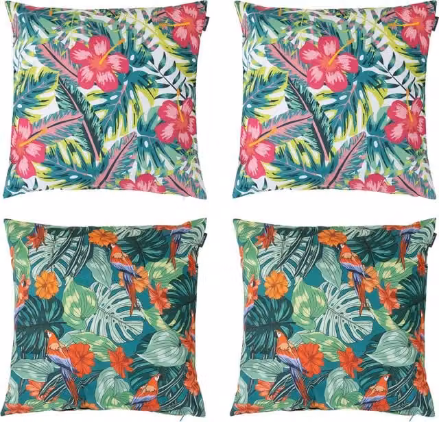 Icon Tropical Palm Prints Outdoor Cushion Set of 4 in White and Multicolour