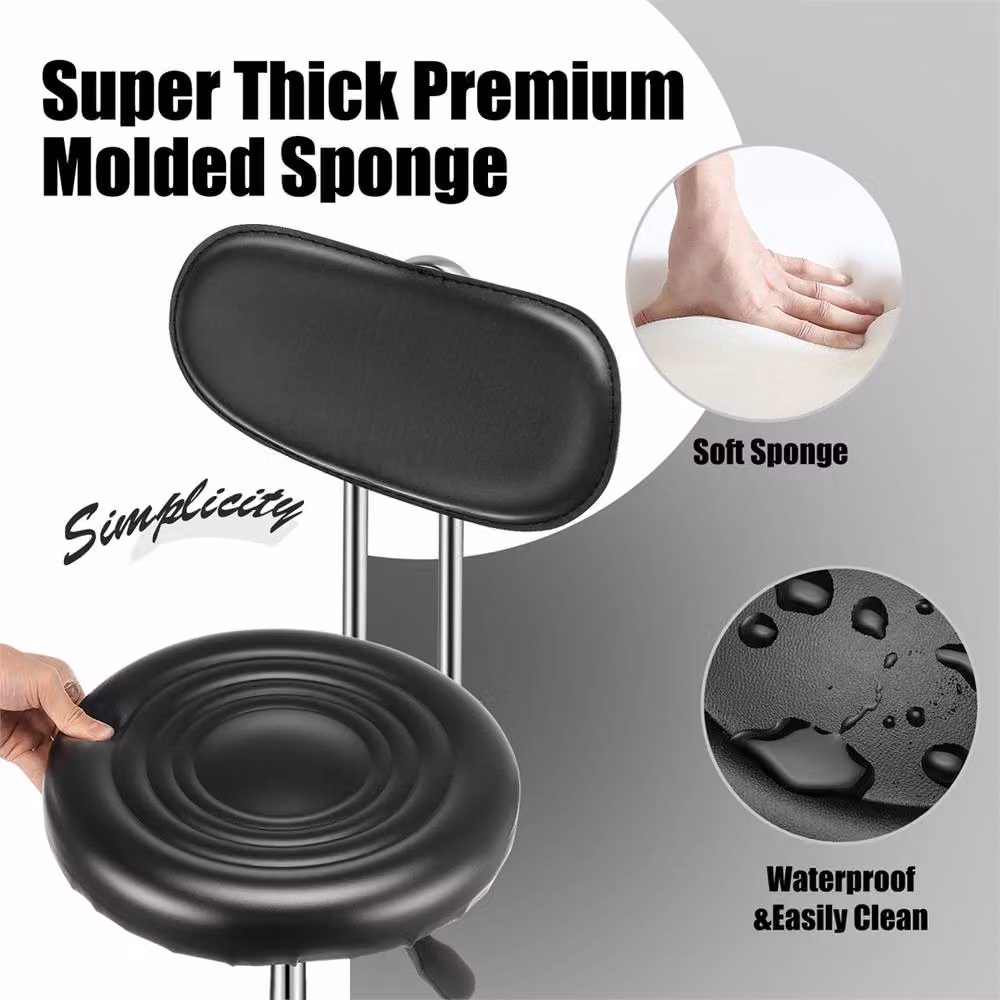 SPETLEK Adjustable Swivel Beauty Salon Stool in Black with Synthetic Leather and Castors – 3