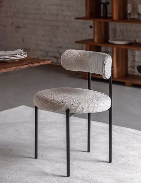 Gallery Direct Set of 2 Aveley Modern Dining Chairs in Beige Bouclé Fabric with Oak and Metal Legs