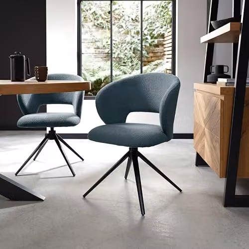Bentley Designs Stella 360 Swivel Chair in Blue Boucle with Armrests