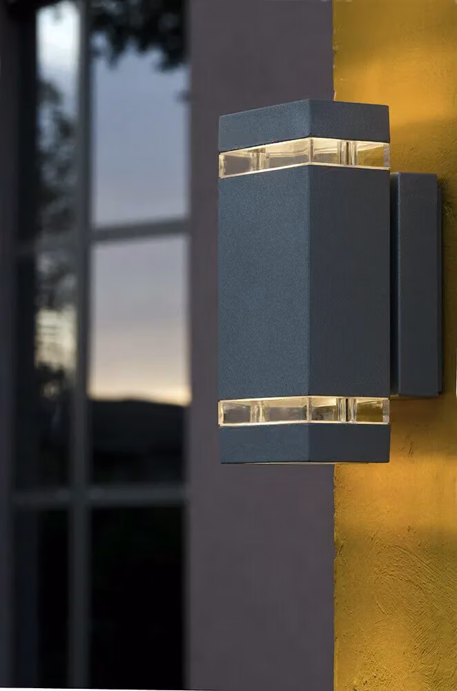 Loops Modern Grey Aluminium LED Outdoor Wall Light Sconce with Warm White Bulb, IP44 Rated, H: 23.5 cm x W: 10.2 cm x D: 10.2 cm – 2