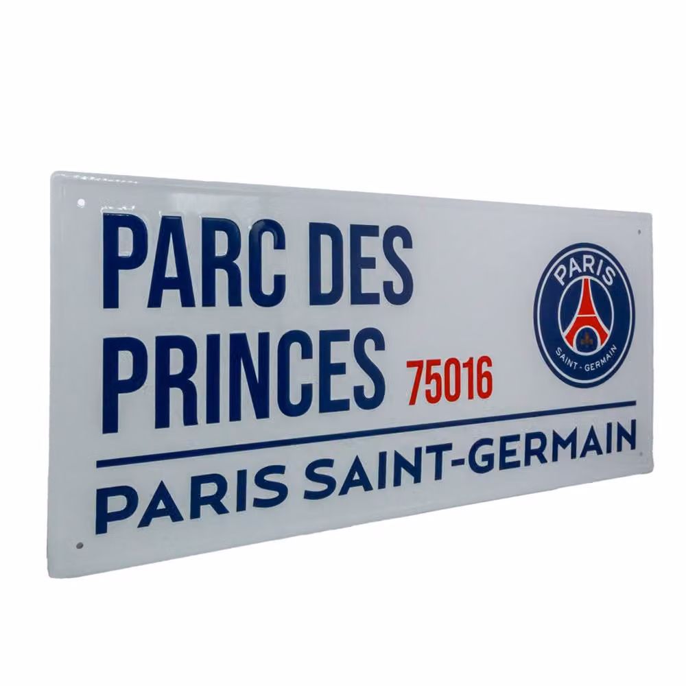 Paris Saint Germain FC Parc Des Princes 75016 Metal Street Sign Plaque, White, W: 40.0 cm, H: 18.0 cm, D: 1.0 cm – 2