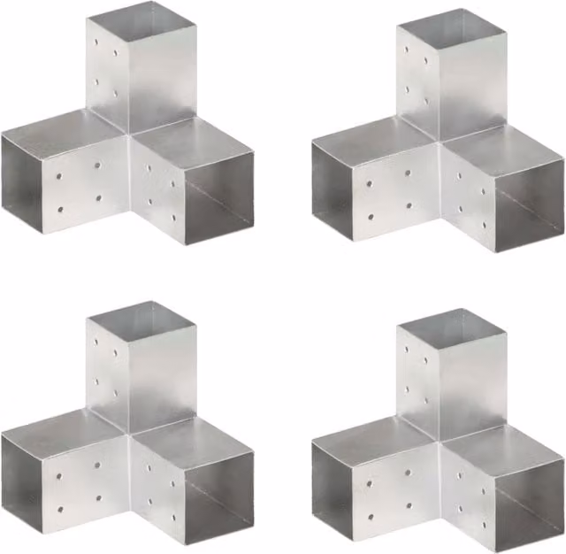 Berkfield Home Y Shape Post Connectors, 4 Pack, Galvanised Silver Metal, 81 x 81 mm – 1