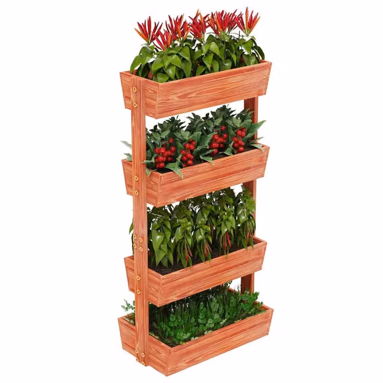 SPETLEK 4-Tier Vertical Raised Garden Bed, Solid Wood Planter Box in Natural Brown, W/D/H: 100 x 42 x 140 cm