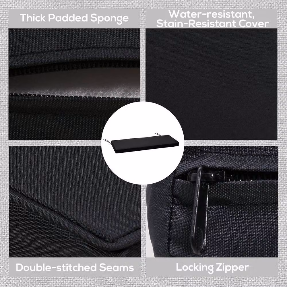 KORVIXA Black 2-Seater Replacement Swing Chair Cushions with Water-Repellent Polyester Fabric – 4