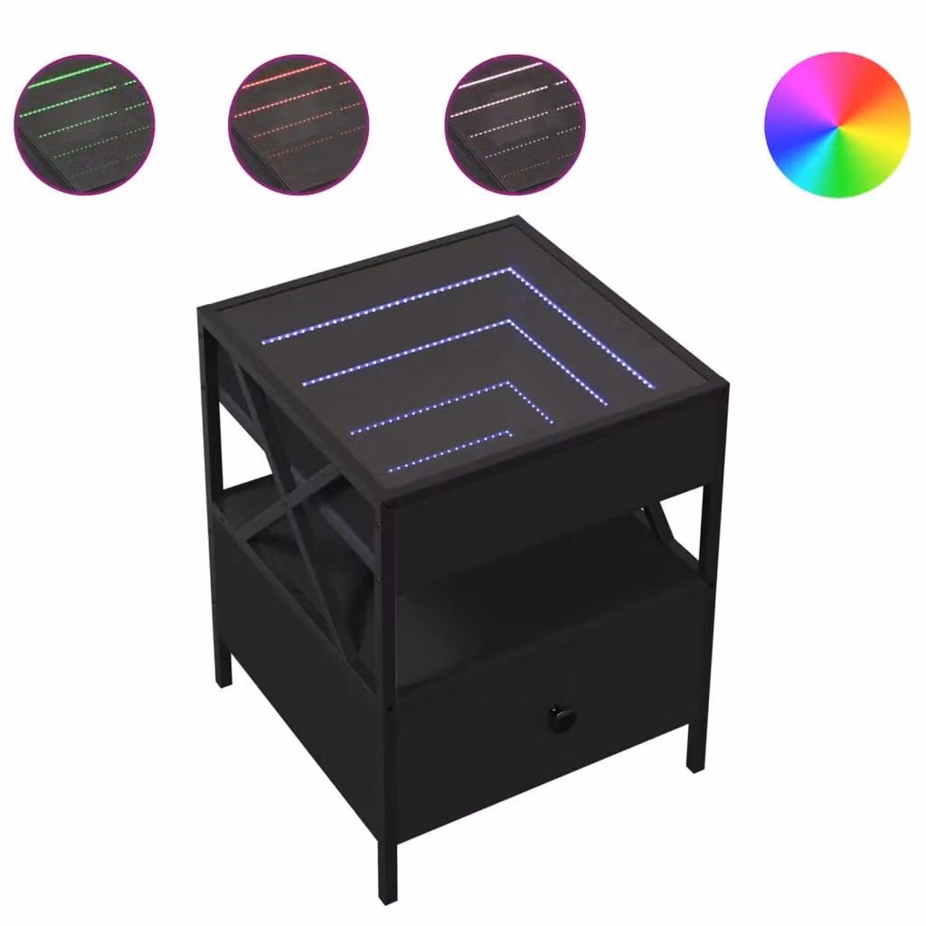 Berkfield Home Infinity LED Bedside Table in Black with Mirror Top, W/D/H: 40 x 40 x 51 cm – 2