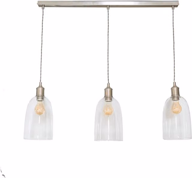 ValueLights Kira 3 Drop Bar Ceiling Pendant Light with Transparent Glass Domes in Brushed Chrome
