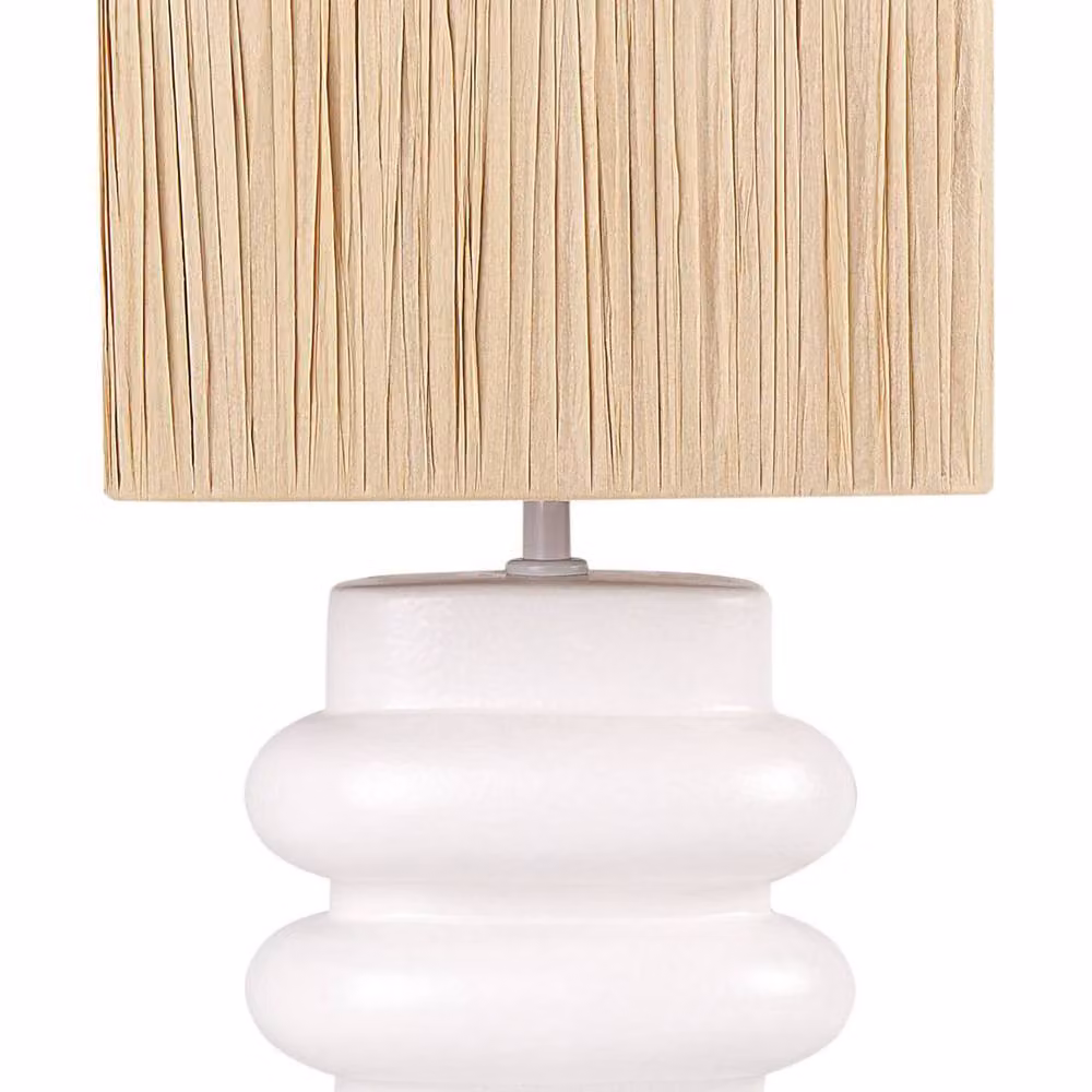 Wyld and Coco Rectangular Table Lamp with White Paper Shade and Natural Ceramic Base – 2