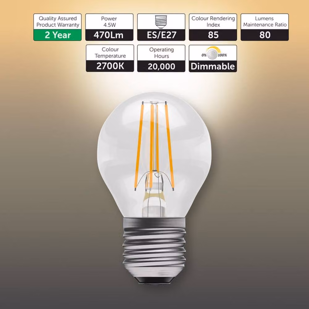 BELL Lighting E27 LED Filament Drop Bulb, Dimmable, Warm White, Pack of 3 – 1