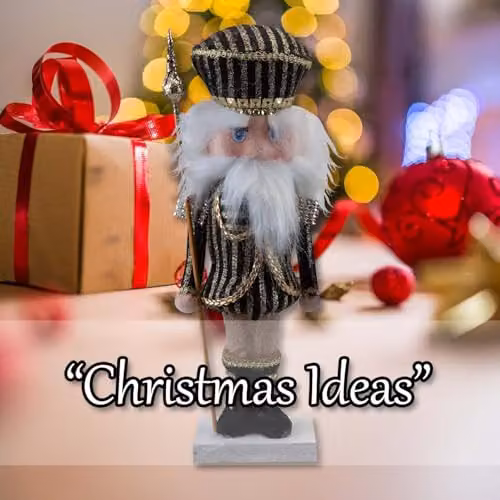 VFM e-Store Black and Gold Striped Christmas Nutcracker Tabletop Decoration H: 32 cm, W: 12 cm, D: 12 cm – 5