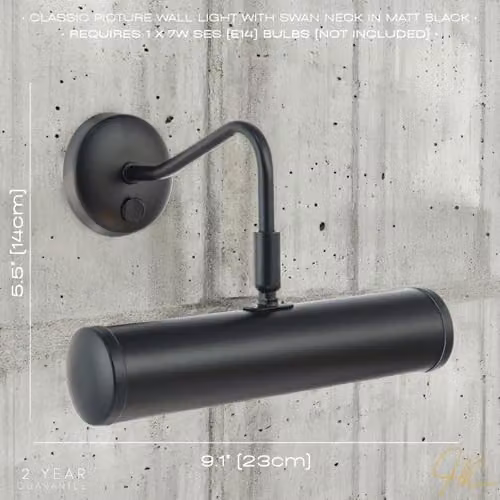 Happy Homewares Classic Traditional Adjustable Picture Wall Light Fitting in Black with Rocker Switch, W/D/H: 23 x 22 x 14 cm – 4