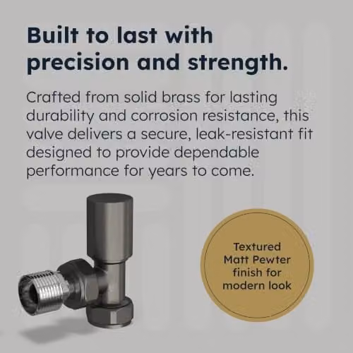 Stirling Bold Thermostatic Radiator Valve and Lockshield Corner Set in Matt Pewter with Brass Fittings – 3