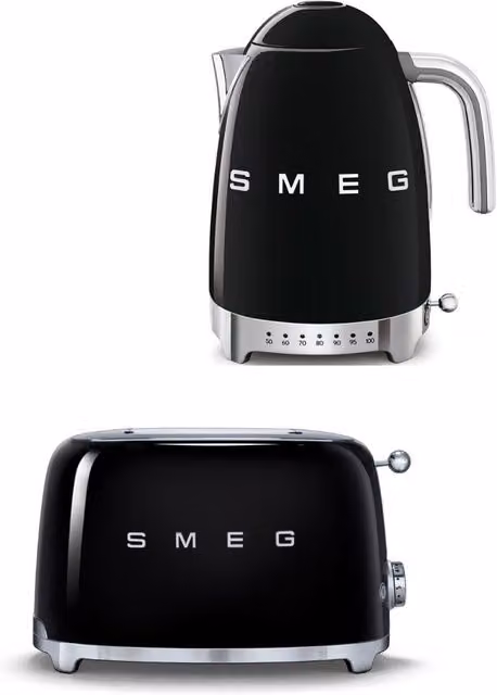 Smeg TSF01 2-Slice Toaster and KLF04 1.7 l Variable Temperature Kettle Set in Black