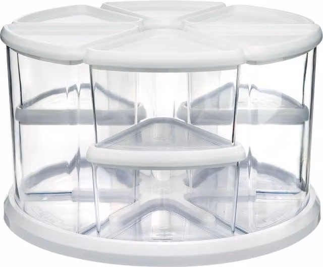 Deflecto White Multi-Compartment Plastic Storage Carousel with 9 Compartments