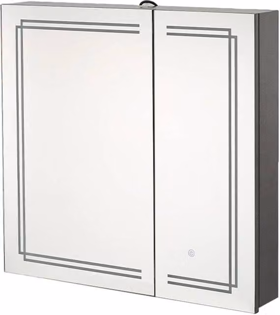 Living and Home Wall-mounted Modern Bathroom Mirror Cabinet with LED Lighting and Sensor Switch in Matt Black – 1