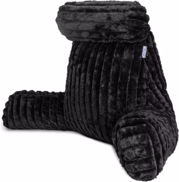 Aamira Black Faux Fur Ribbed Memory Foam Reading Pillow and Wedge Support Cushion