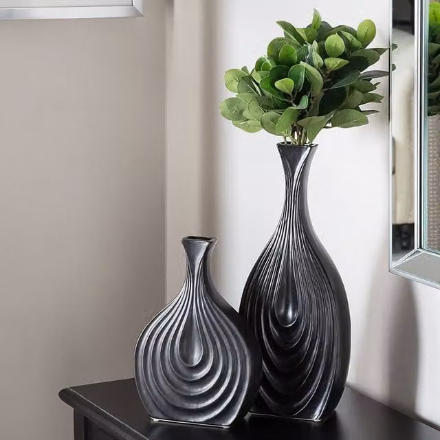Wyld and Coco Black Porcelain Carved Irregular Tabletop Vase, Height: 39 cm – 1
