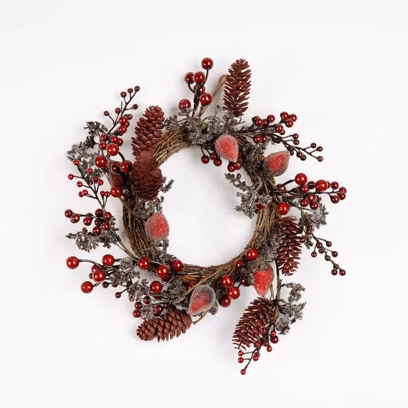 Scottish Everlastings Ltd Red and Green Berry and Pine Cone Christmas Wreath, Diameter: 35 cm – 2
