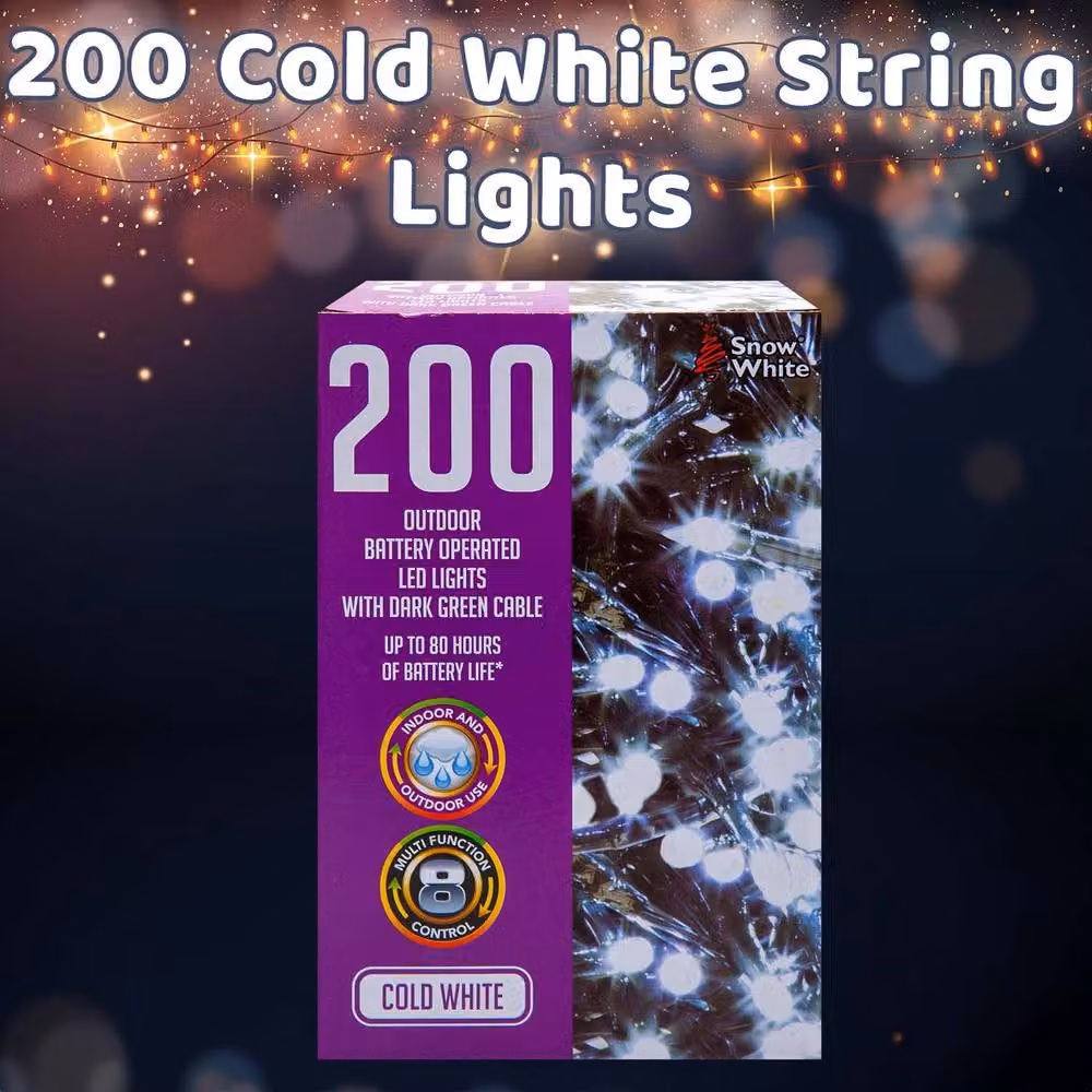 VFM e-Store Christmas Cold White String Lights with 200 Bulbs and 12m Length plus 50cm Lead – 3